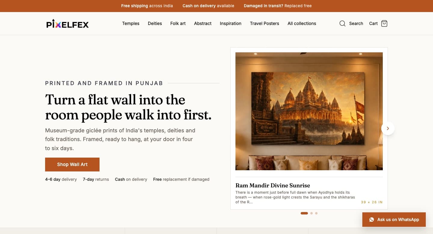 Screenshot of Pixelfex – AI Wall-Art E-Commerce Platform